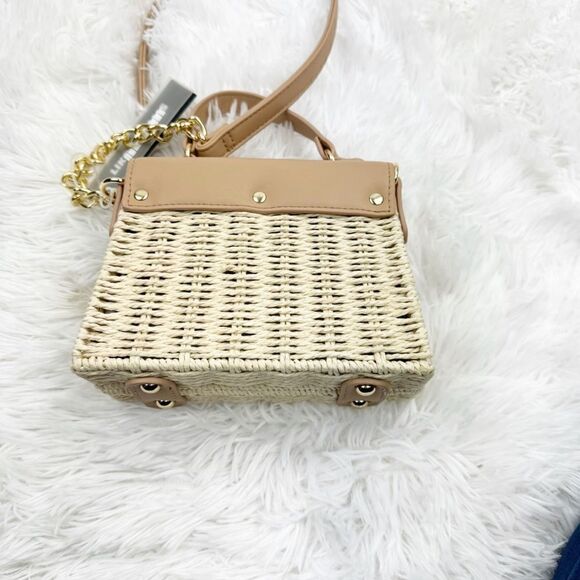 Like Dreams Skylar Taupe Vegan Leather Straw Crossbody Hand Bag - Picture 9 of 13